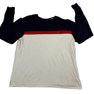 Tommy Hilfiger Mens Long Sleeve Shirt Large Colorblock Navy Red White 90s Y2K
